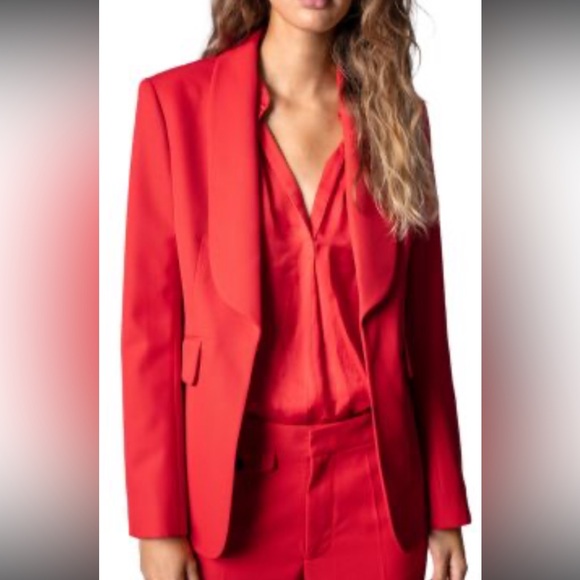 NWT $598 Zadig & Voltaire Date Gabardine Blazer Jacket Size 34 Red Wool Blend - Picture 9 of 16